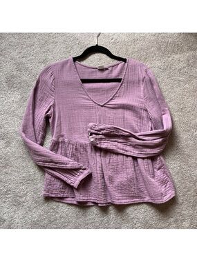 GAP Lavender V-Neck Peplum Long-Sleeve Blouse